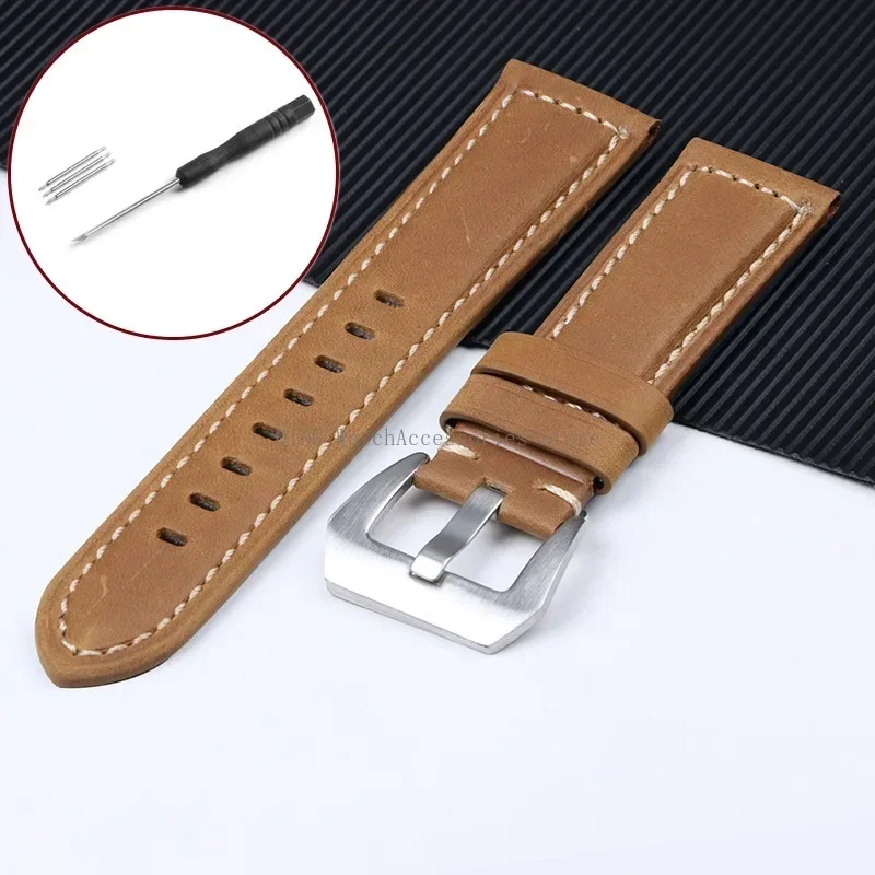 Cowhide Crazy Horse Leather Sport Bracelet - Unisex Business Watch Band & Soft Wristband