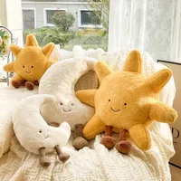 High Quality Smile Face Moon Yellow Sun Plushie Cushion Stuffed Cute Weather Plush Toy for Kid Bedroom Decor Sofa Throw Pillow 2