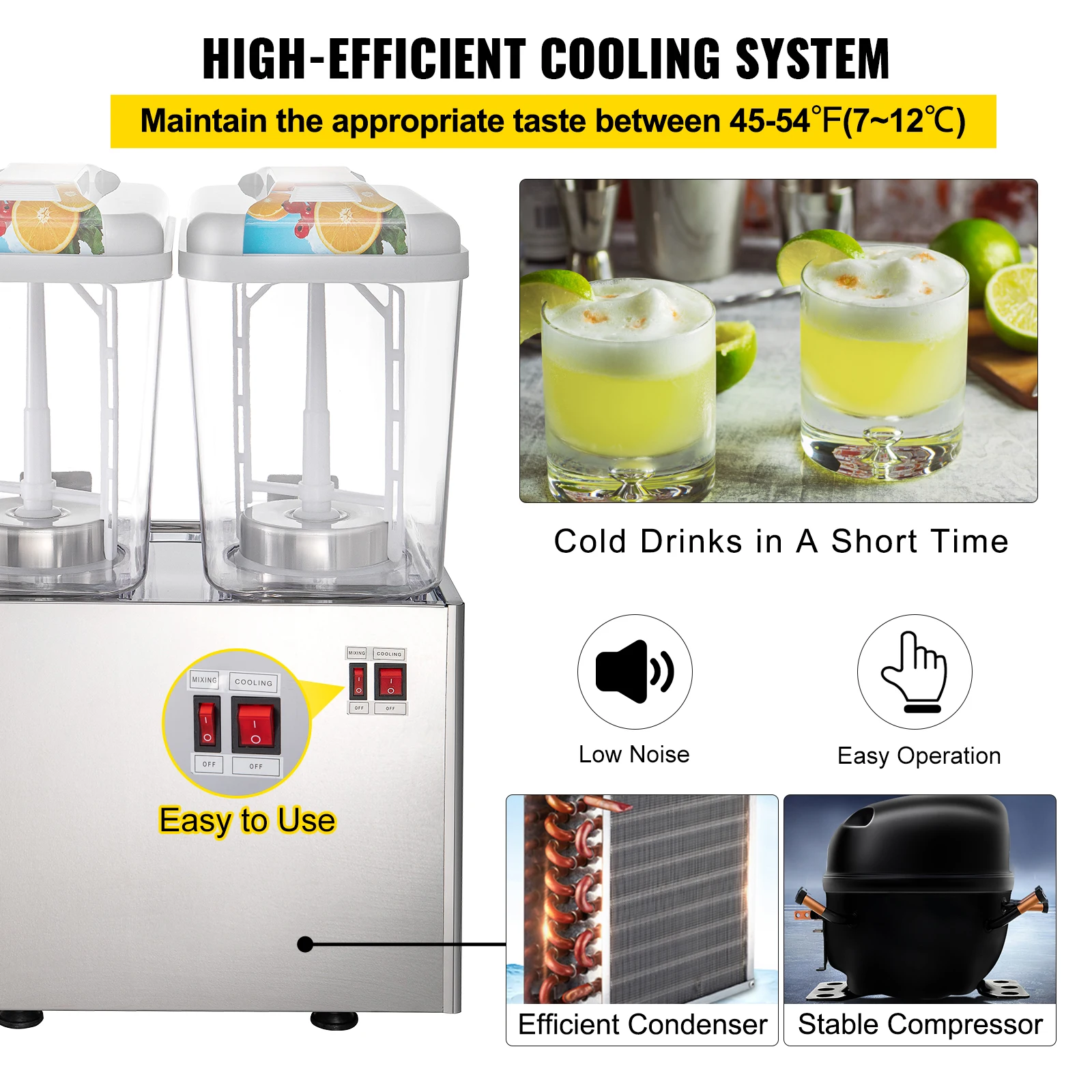VEVOR Commercial Beverage Dispenser 18L 1/2/3 Tank Cold Beverage Dispenser Stainless Steel Juice Dispenser Thermostat Controller 5