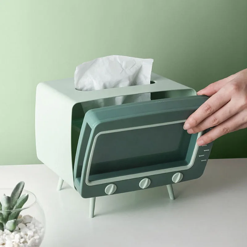 TV Tissue Box Tissue Dispenser Tissue Box Keep Tissues Handy While Watching Mobile Phone Holder Drawer Multi-functional Storage