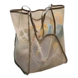 Breathable Mesh Tote Bag with Reinforced Handles - Large Reusable Bag for Shopping, Travel, and Gym (Khaki)