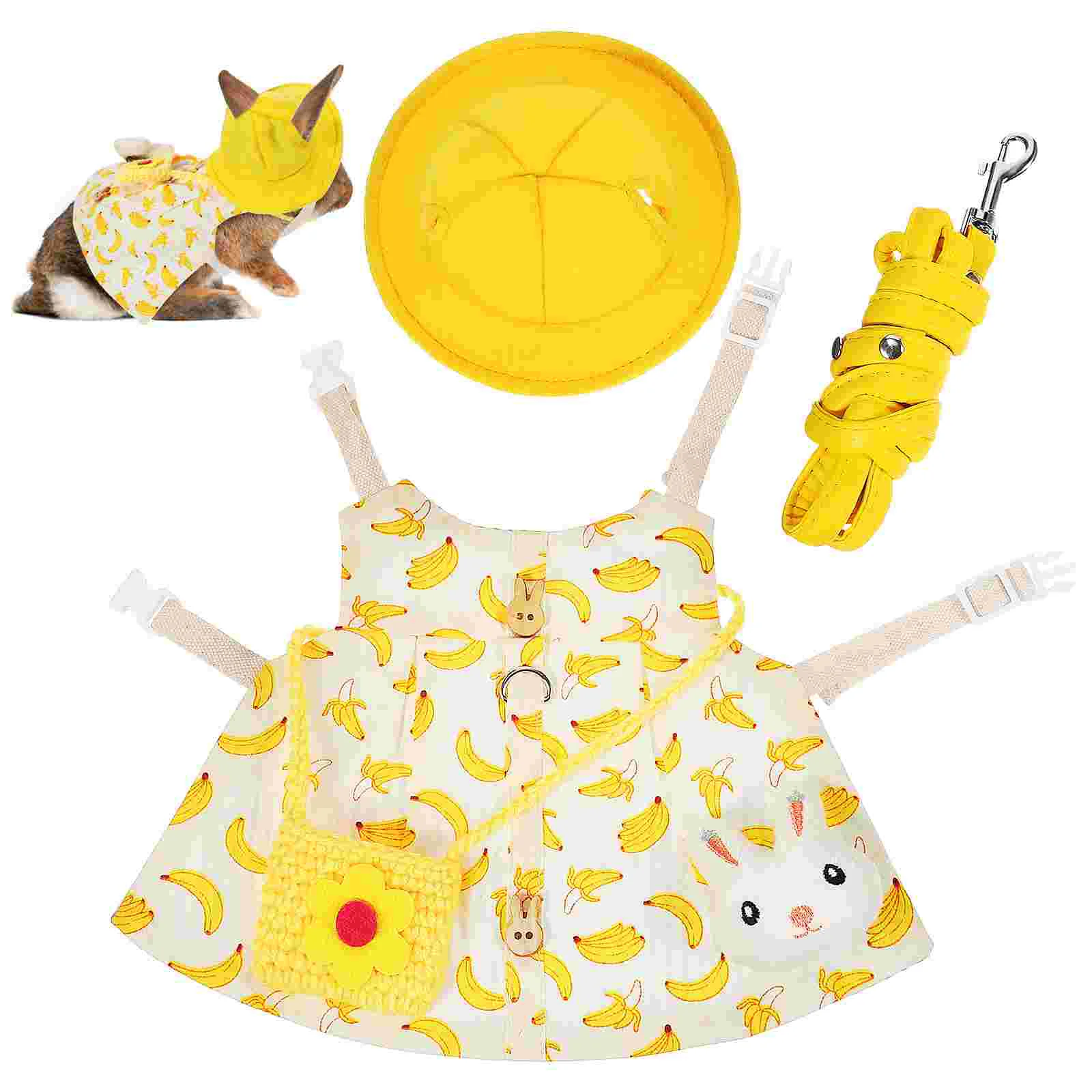 

Rabbit Leash Harness Set Small Animal Clothes Set Guinea Pig Clothes Mini Hat Bag Bunny Vest Harness Small Animal Dress Rabbit