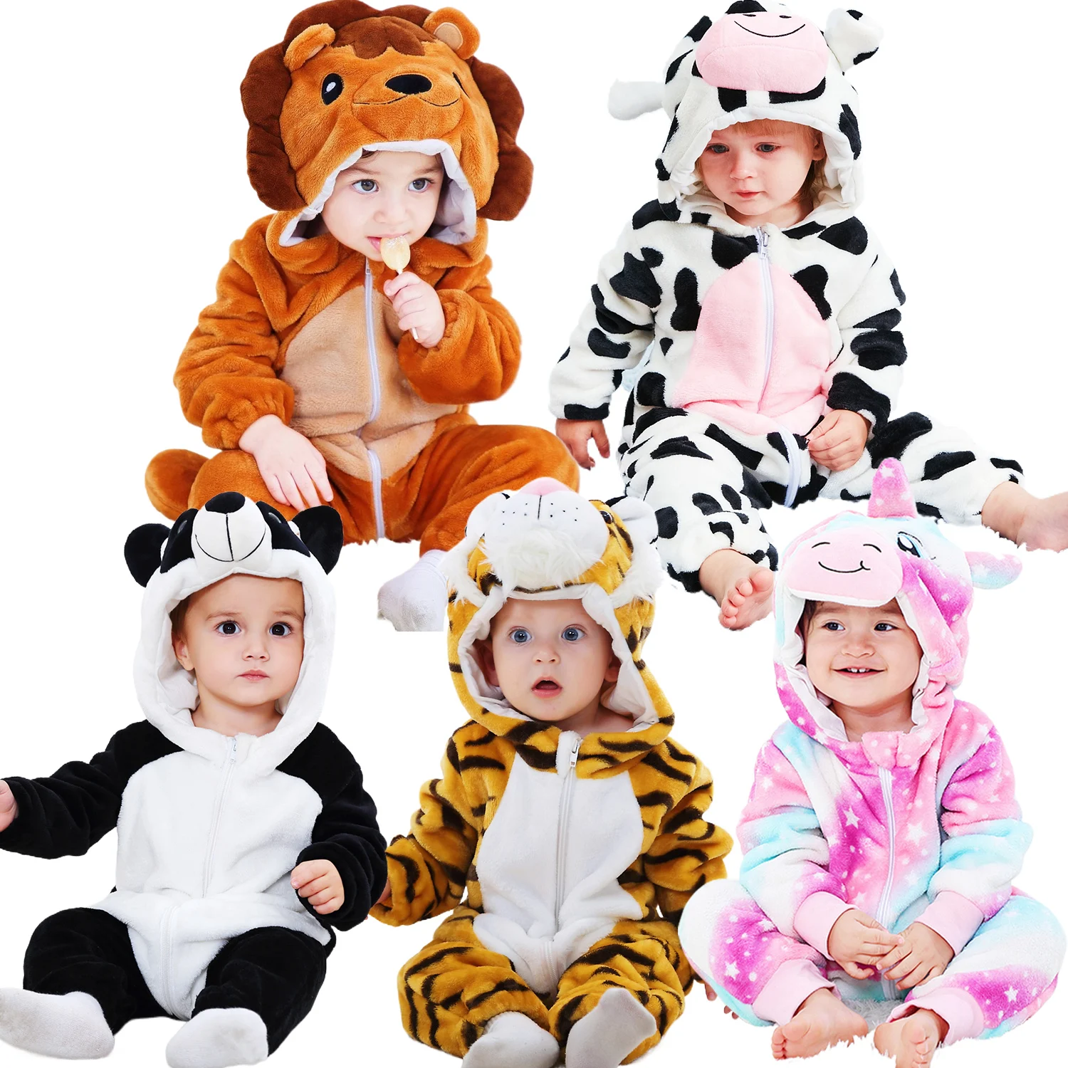 

Baby Cute Lion Cow Animal Cartoon Rompers Winter Flannel Toddler Infant Clothes Overall Bodysuits Jumpsuit Costume For Kids Bebe