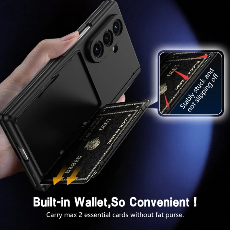 Premium Card Holder Hinge Protection Case with Stand, Pen, and Screen Protector