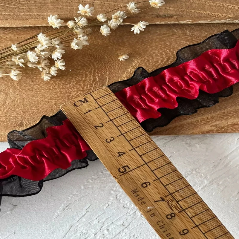 1 미터 블랙 레드 레이스 레이스 시리즈 리본 액세서리 수제 Diy 모자 스커트 밑단 의류 액세서리 Pleated Ruffles Wide
