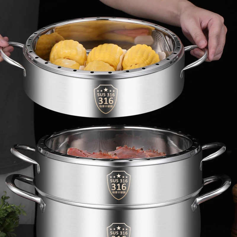 Thickened 316 stainless steel steamer multi-function multi-layer composite bottom induction cooker non-porous steaming rice pot