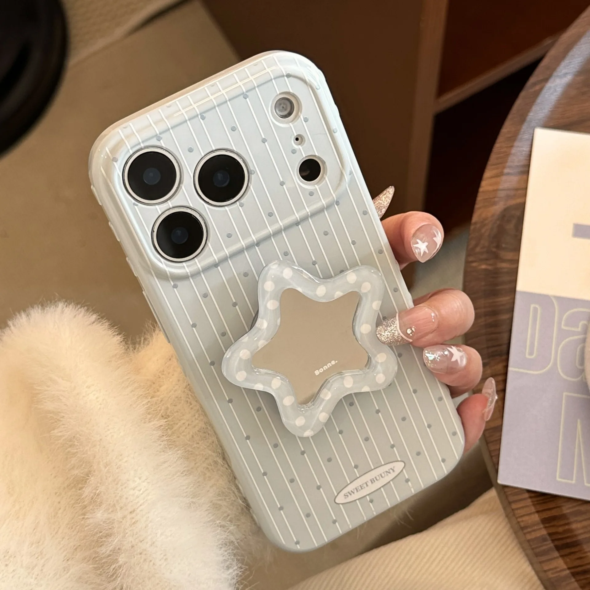 Cute Polka Dot Star Phone Holder Case with Shockproof Soft TPU Bracket Stand
