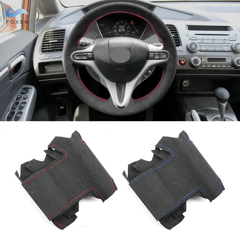 

For Civic 8th MK8 2005 2006 2007 2008 2009 2010 2011 Hand-stitch Suede Perforated Leather Car Interior Steering Wheel Cover Trim
