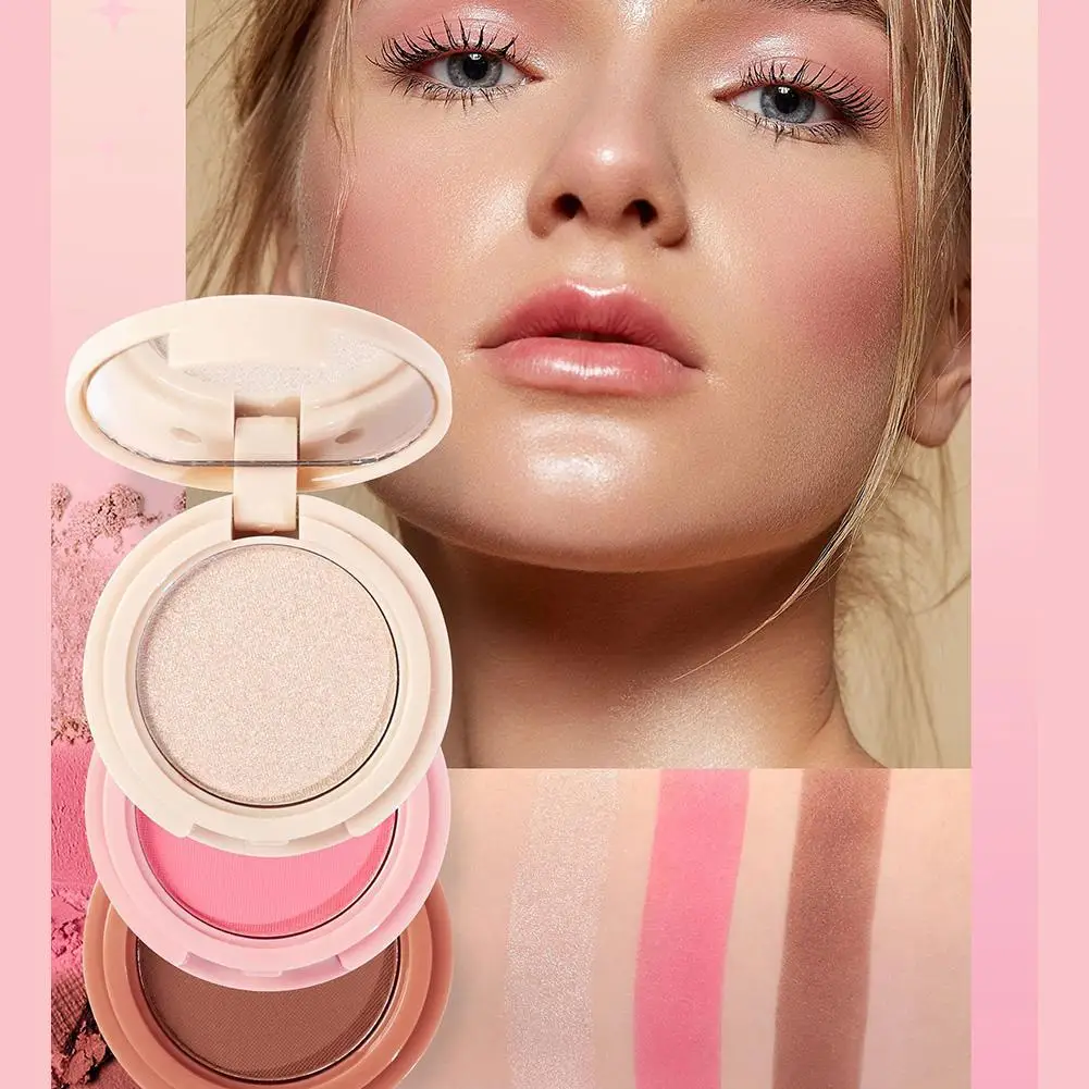 

3 In 1 Highlighter Contour Blush Integrated Palette Multifunctional Lasting Pearly Shiny High Gloss Blush Contour Face Cosmetics