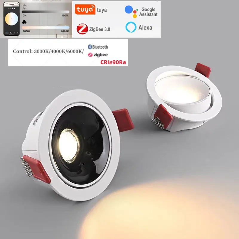 Zigbee3.0 Ultra-thin Embedded Dimmable LED Spotlights anti-glare adjustable 85V-265V TUYA Intelligent Indoor lighting led downlight recessed ceiling spotlight