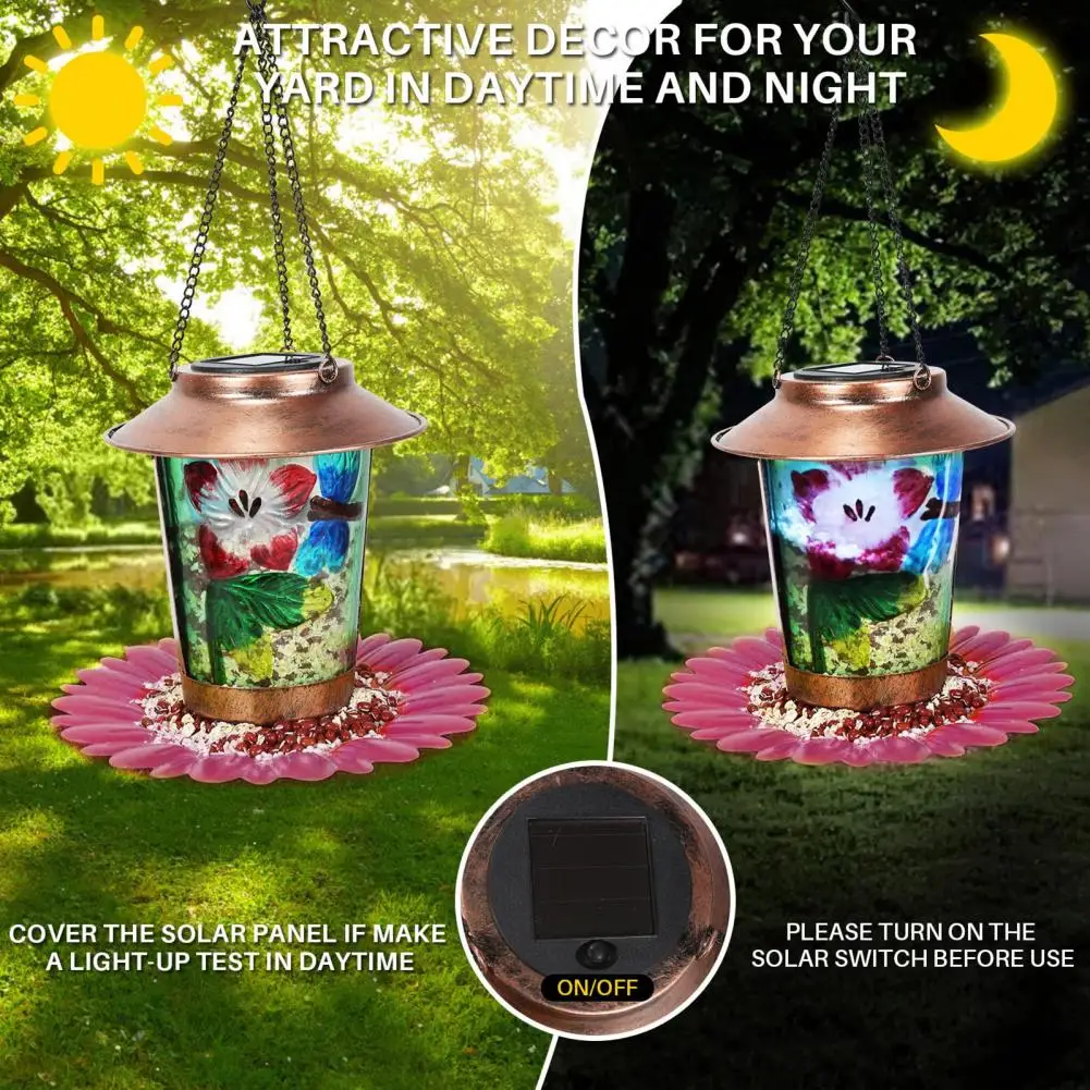 

Auto Bird Feeder Dragonfly Flower Glass Solar Bird Feeder Weather-proof Yard Garden Decoration with Auto Bird Feeding Device