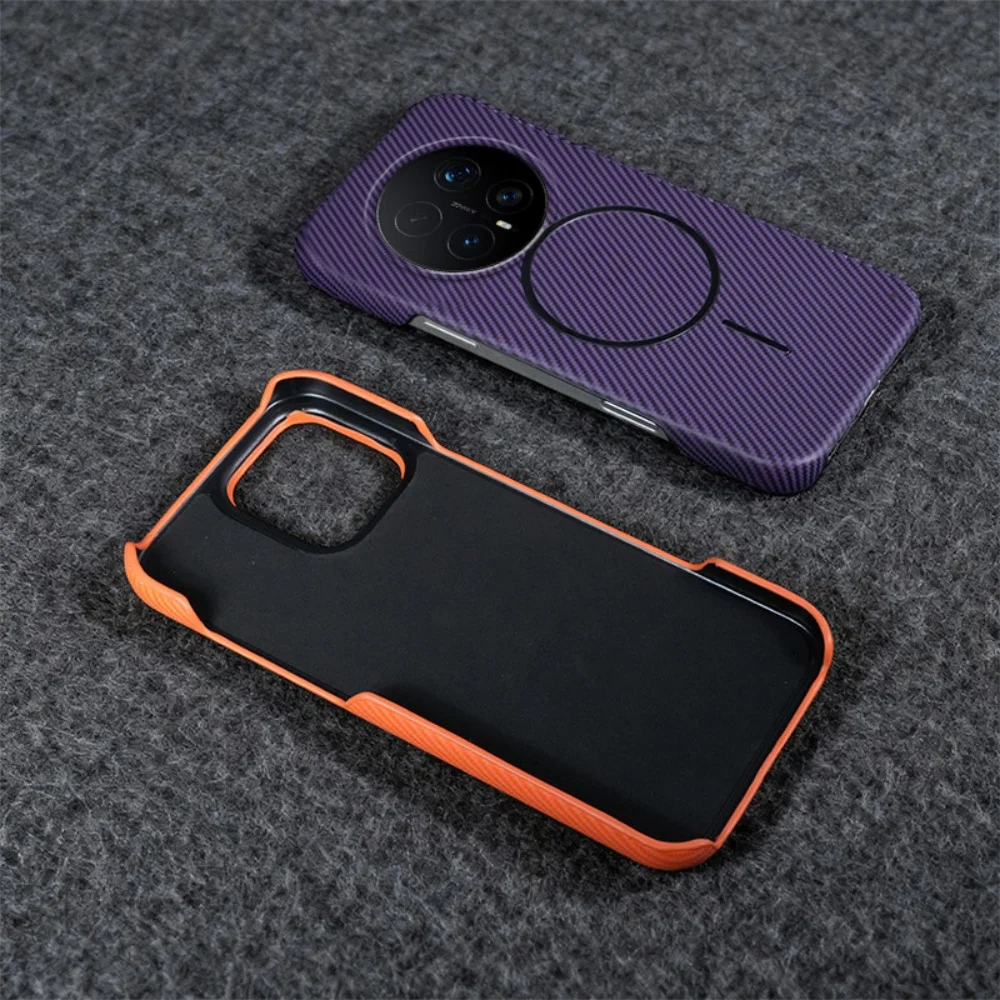 Carbon Fiber PC Magnetic Phone Case with Kevlar Texture and Wireless Charging Compatibility