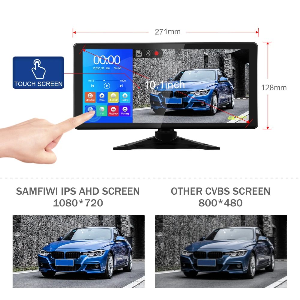 10.36 ġ AHD 4CH IPS ġ ũ  ȭ DVR 1080P ڵ Ĺ ī޶, Ʈ   FM ̷ũ