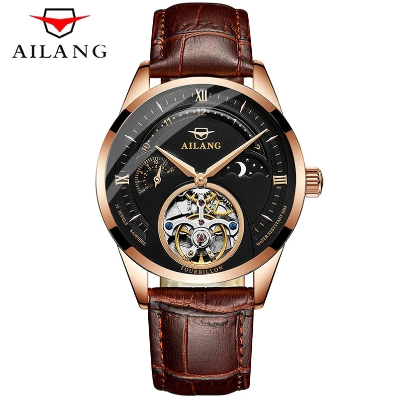 AILANG Luxury Brand Mechanical Watch Watches Fashion Rose Gold Case Tourbillon Watch 2024 New Men Watch Waterproof Reloj Hombre