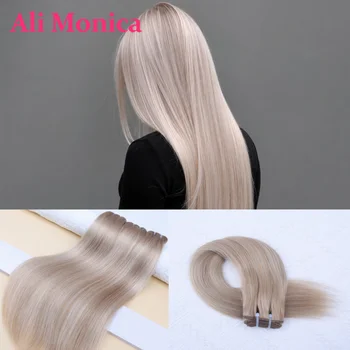 B7-60A #   Extension per capelli biondi con riflessi, 100% capelli umani lisci, bundle brasiliani vergini non trattati, doppia trama