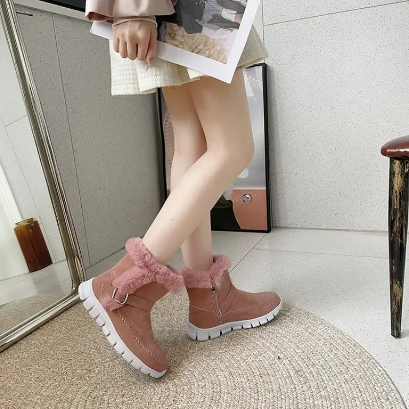 Winter Women Fur Warm Chelsea Snow Boots Casual Shoes New Short Plush Suede Ankle Boots Flats Gladiator Sport Ladies Botas Mujer
