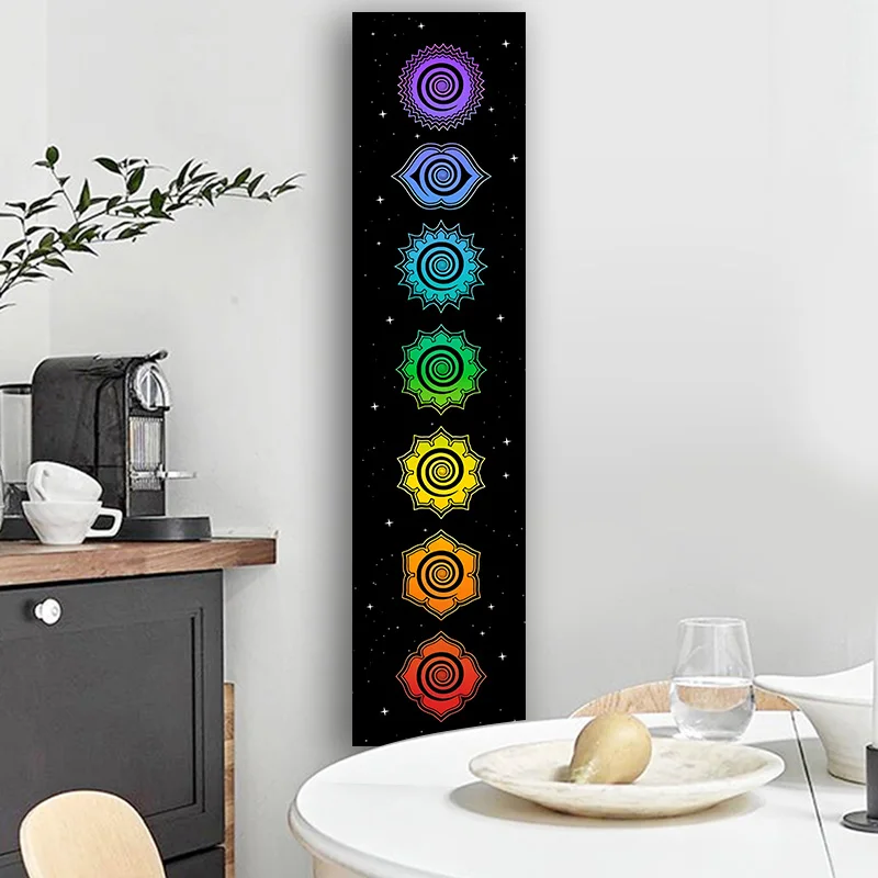 Arco-íris Chakras Tapeçaria Budismo Yoga Centros de Energia Cósmica meditação Tapeçarias Preto Parede Pendurado Quarto Drom Home Decor