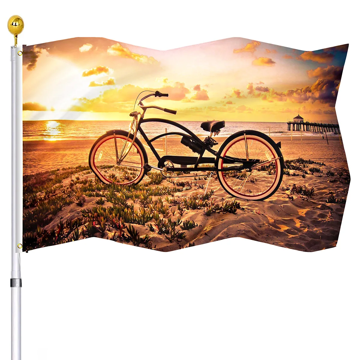 

Vintage Bike Flag Retro Filter Sunset and Bicycle on Beach Flags for House Indoor Living Room Dorm Yard Outdoor Holiday Decor