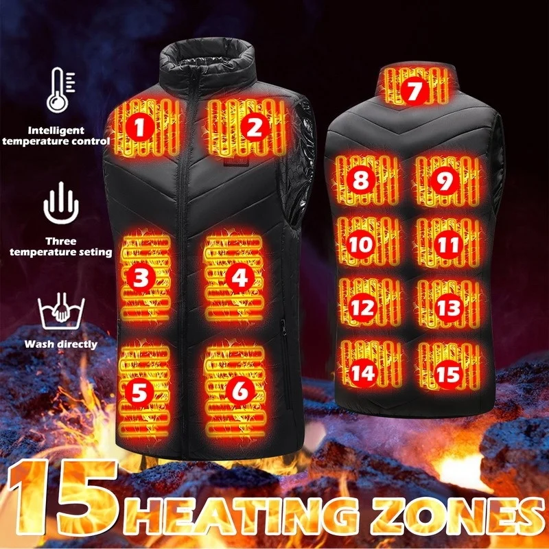 

2022 New USB Electric Heated Vest Winter Heating Jackets Men Women Thermal Heat Clothing Plus Size Hunting Hiking Fishing Coat