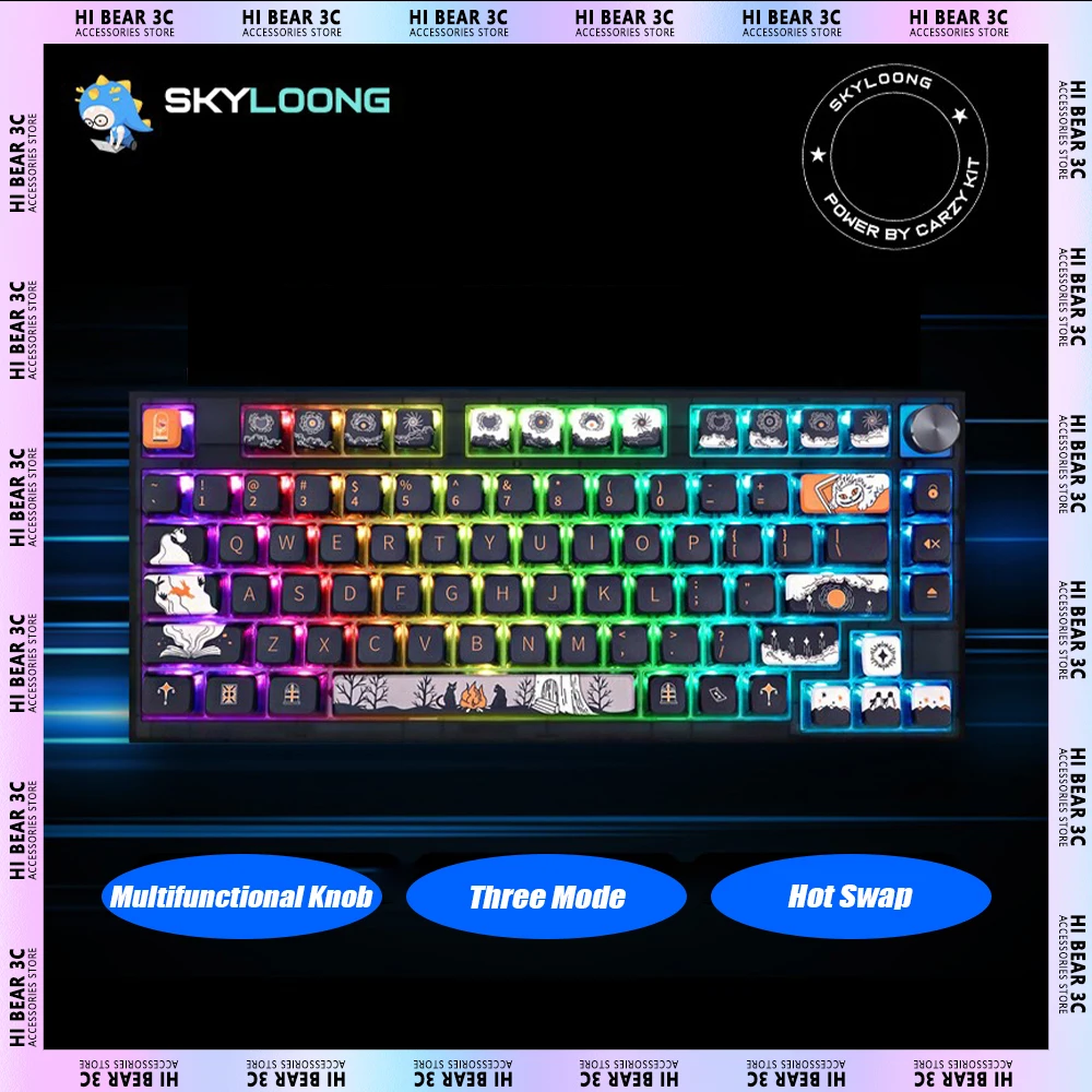 

Механическая клавиатура SKYLOONG GK75, Беспроводная игровая клавиатура с двумя многофункциональными ручками и тремя режимами горячей замены, RGB прокладка, для ПК, геймеров, Mac