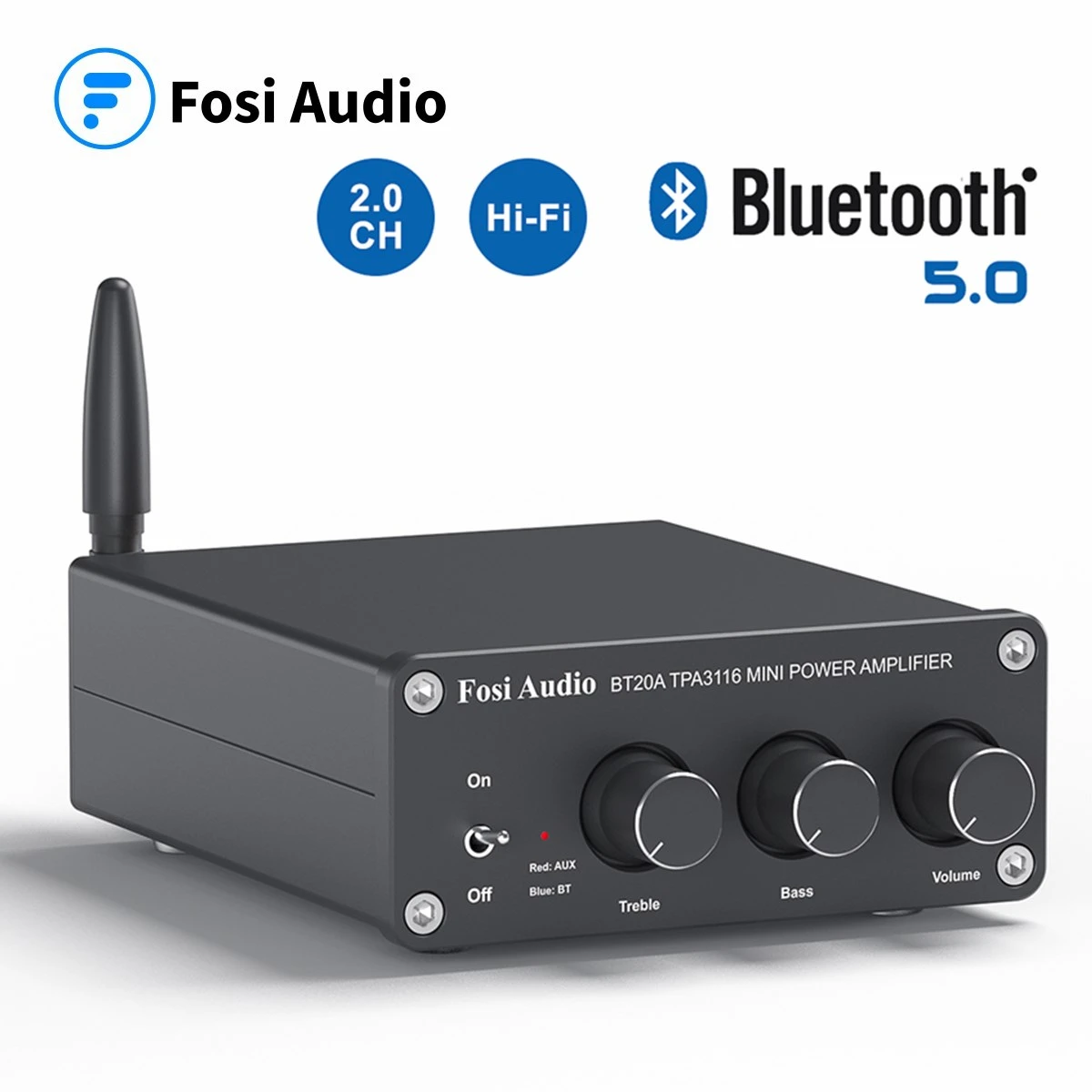 Fosi Audio BT20A Bluetooth TPA3116D2 Sound Power Amplifier 100W Mini HiFi Stereo Class D Amp Bass Treble For Home Theater best amplifier for car