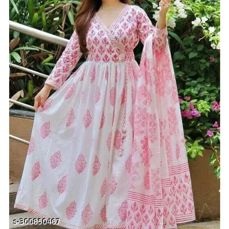 Women Anarkali Rayon Ethnic Kurti and Dupatta for Girl