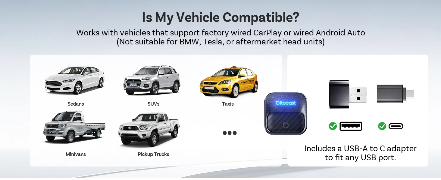 Ottocast Mini Core Kabelloser CarPlay & Android Auto Adapter 2-in-1 Schnellverbindungs-Dongle Plug & Play USB Auto-Reconnect WiFi 6 BT5.4 – Detail 15