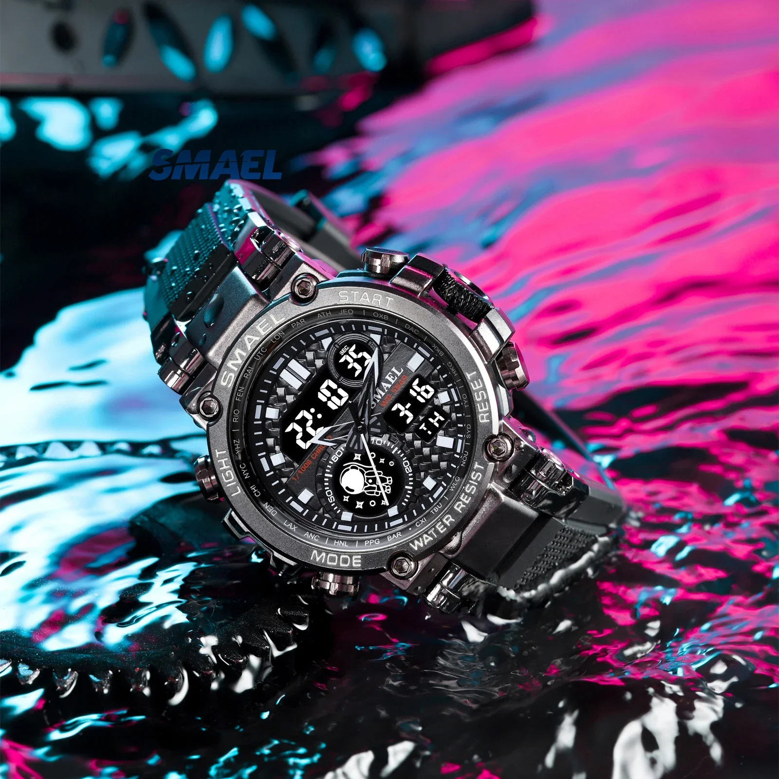 SMAEL Men's Sports Electronic Watch  8093 Tactical Digital Large dial Multi functional Alloy Dual Display Waterproof 2