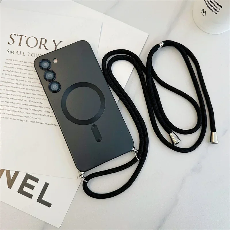 Luxury Crossbody Lanyard Strap Magnetic Silicone Case - Soft Cover Design