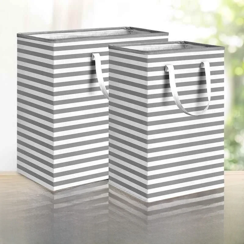 Moving Storage Bag Cotton Quilt Dir Clothes Basket Striped Foldable Laundry Hamper Fabric Storage Organizer Mesterco