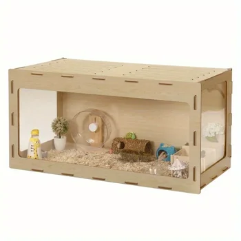 Large Wooden Hamster Cage,Habitat Shelter W/Acrylic Board,Flip Top 1