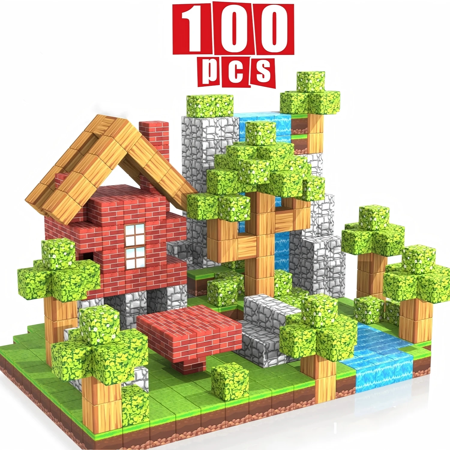 Magnetic Blocks Mine World Magnetic construction set For Girl Children toys Age 3+ DIY Stem Montessori Sensory Toy 100pcs