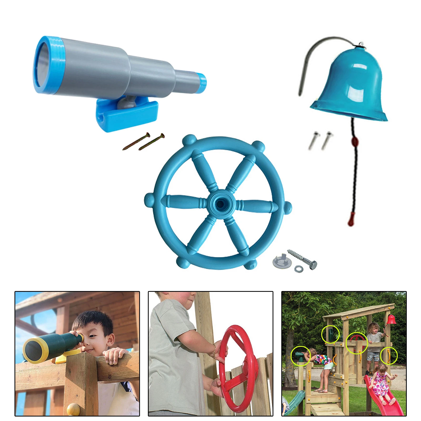 Playground Equipment Set Active Outdoor Play Kids Pirate Telescope Steering Wheel & Safety Handle Bars for Kids Outdoor Playset 4