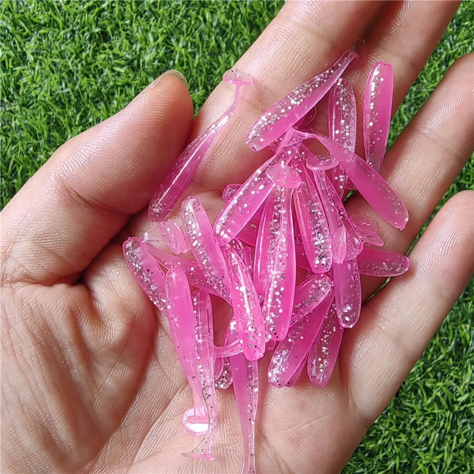 thumbnail image 1 of MUKUN 10 piezas de señuelos de pesca micro blandos de 3,5 cm, 4 cm y 5 cm, señuelo de gusano de cola en T, cebo artificial pequeño, señuelos de pesca de lubina y lubina, 1 of 5