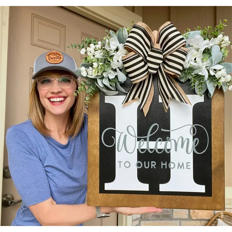 

DIY Welcome Hanging Home Decor Wreath Front Door Happy Place Holiday Pieces Rustic Farmhouse Porch Hanging Plaques Ornament Art