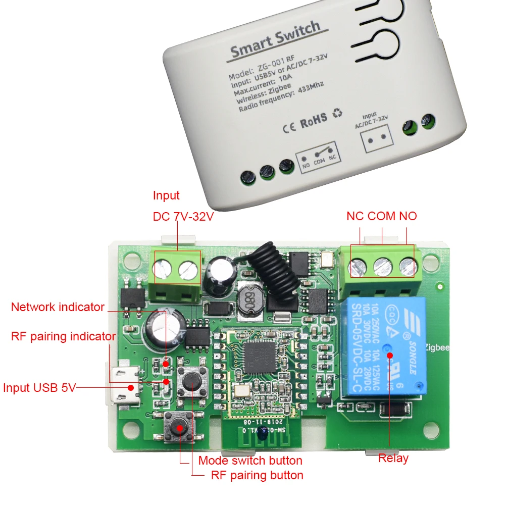 Zigbee-interruptor de Comando Inteligente Garage Gate Módulo de Relé Tuya App Controle Remoto Wifi Switch Open Door rf 433 Trabalhar com Alexa Google Home - Image 5
