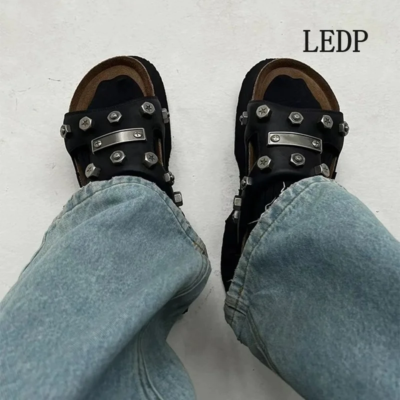 LEDP Brand Slipper Women's Shoes Niche Functional Sense Rivet Flip-flops Summer Thick Soles Special-shaped Leather Shoes