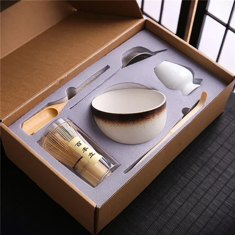 4/6/7PCS Japanese Matcha Blender Set with Bamboo Whisk Matcha Brush Teaspoon Kiln for Beverage Shop DIY Tea-Making Tools 1