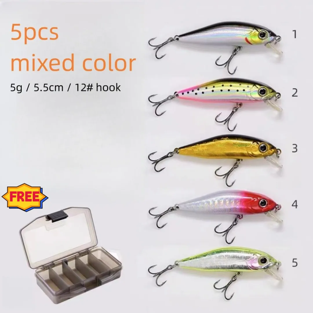 5pcs Mini Floating Minnow Lure 4.8/5g Bass Fishing Lure Set Artificial Bait  Wobbler for Pike Fishing Accessories Fishing Tackle