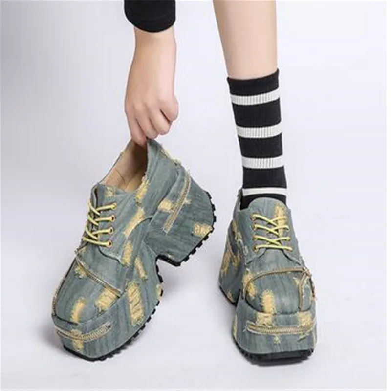 Cowboy High Heels Platform Women Shoes 2023 New Autumn Designer Wedges Zipper Mary Janes Shoes Pumps Chunky Square Toe Zapatos