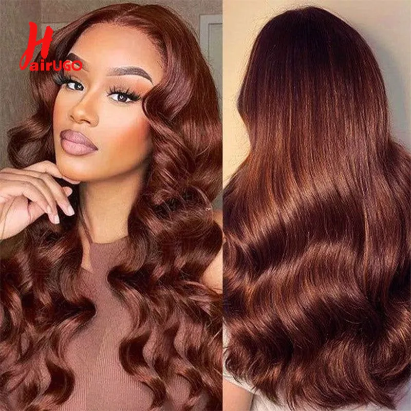 #33 Body Wave Bundles 1/2/3 Brazilian Reddish Auburn Brown Human Hair Bundles Remy Weaving Color #33 Brown Human Hair Extensions