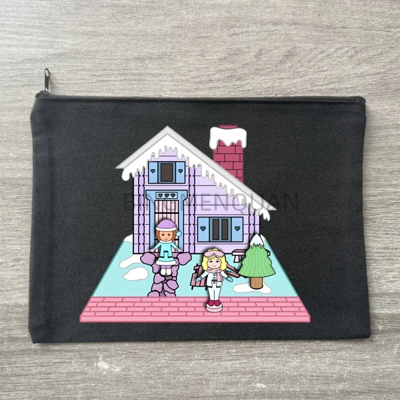 Kawaii Polly Pocket Canvas Aufbewahrungstasche Multifunktionale Schwarze Kosmetiktasche Reißverschluss-Federmäppchen für Schüler DIY – Detail 3