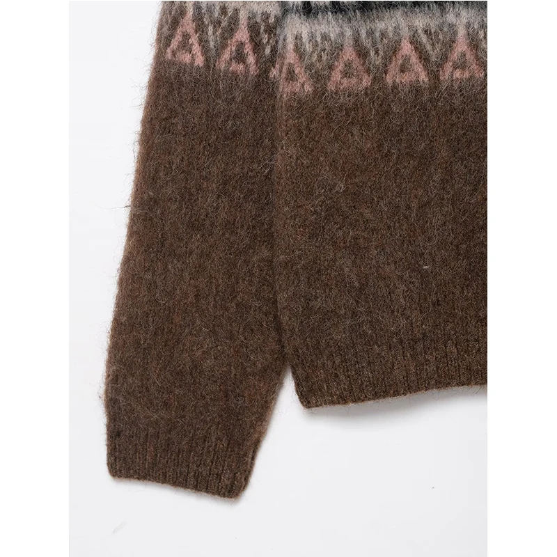 Women's Soft Knitted Top Women Fashion Long Sleeve Vintage Jacquard Sweater Pullover 2025 New Casual Loose Knitwear Tops ﻿ ﻿