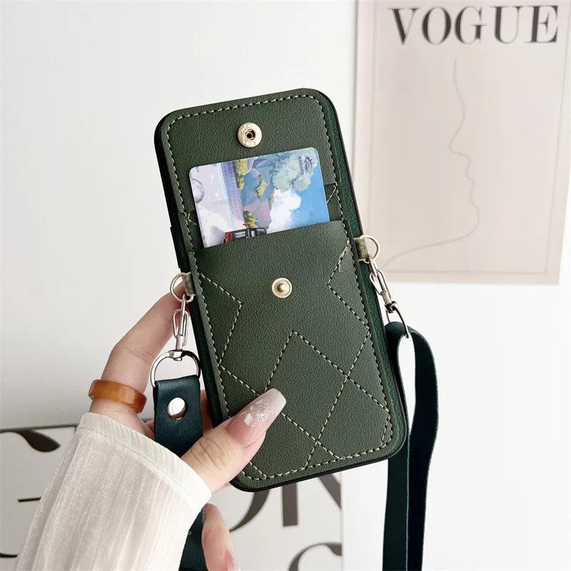 Leather Dust-Proof Phone Case with Wide Lanyard and Card Holder
