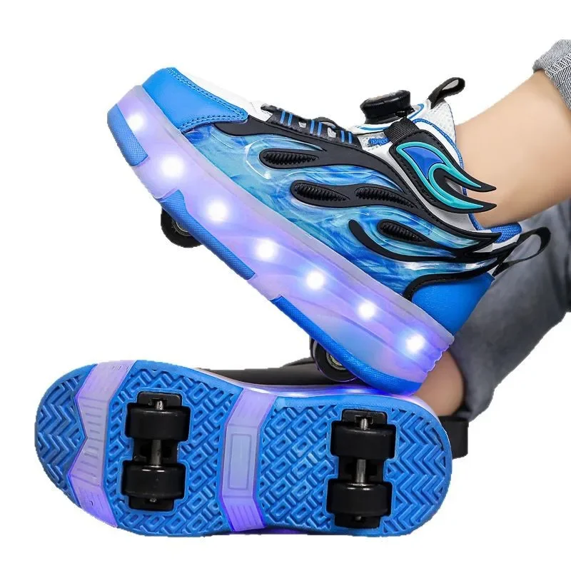 Roller Sneakers Kid Sport Gym Footwear Roller Skates 4 Wheels USB Charge Illuminated Shoes Boys Girls Casual Skateboard Shoes