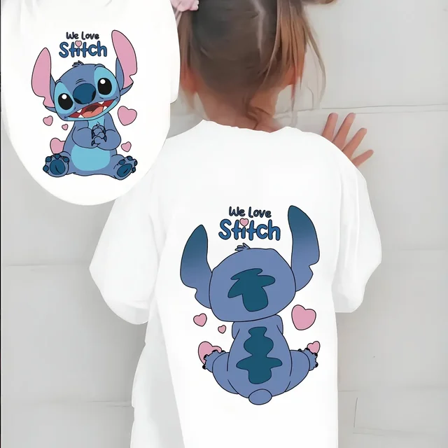 2026 Summer Disney Stitch Cartoon Animated100% Cotton Printed T-shirt Boys and Girls Casual Cute Comfortable  Family