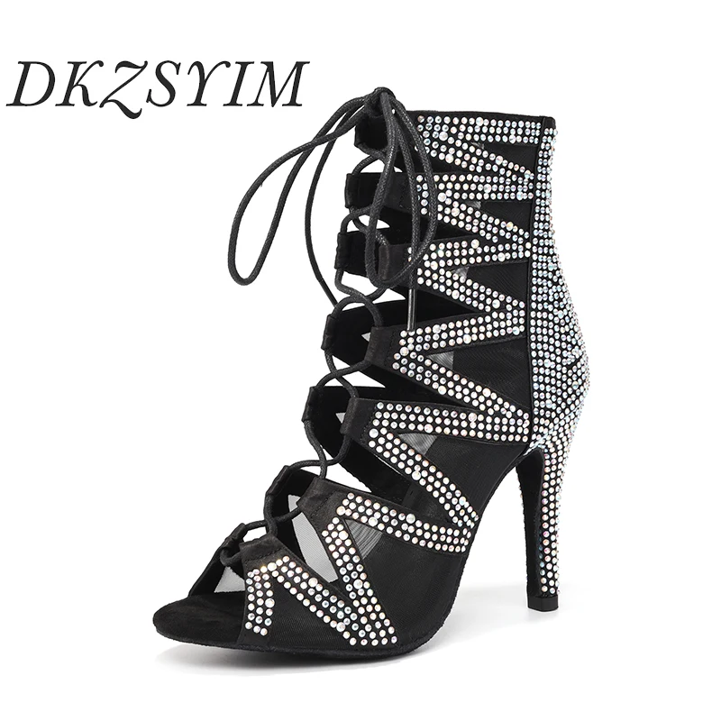 Dance Shoes Rhinestones for Women/Ladies Latin Jazz Pole Ballroom Party Shiny Stiletto Heels Lace-up Sandals