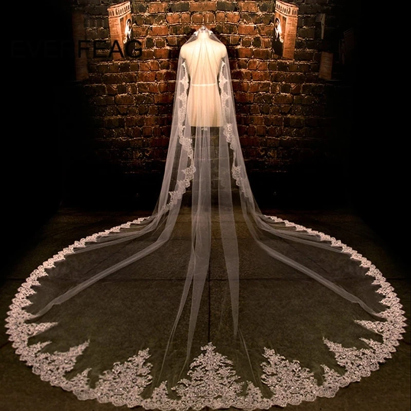 3M 4M 5M New White Ivory Cathedral Wedding Veils Long Lace Edge Bridal Veil with Comb Wedding Accessories Veu de Noiva Bride