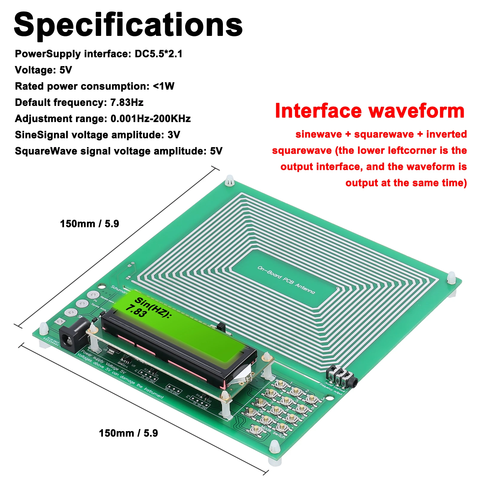 Signal Generator Kit Signal Generator Waves Resonance Generator Adjustable 0.001Hz-200KHz 7.83HZ Schumann Resonance UltraLow Frequency PulseWave Generator Audio Resonator