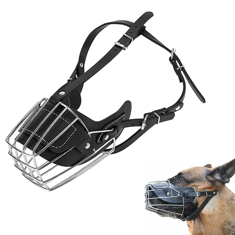 Dog Mouth Leather Protection Cover Adjustable & Breathable pet Metal Muzzle Anti-Bite Humane Basket Muzzle Dog Accessories dog muzzle